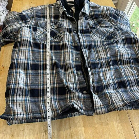 Legendary Whitetails Mens Shirt Jacket Blue Plaid Flannel Maplewood Hooded 3XL
